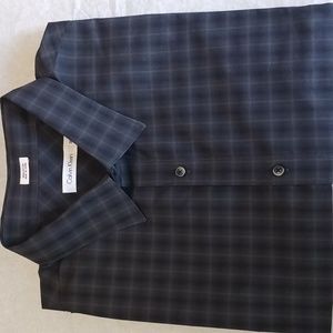 Calvin Klein NavyBlue & Gray Pattern long sleeve button up, 2XT, Blue & Gray